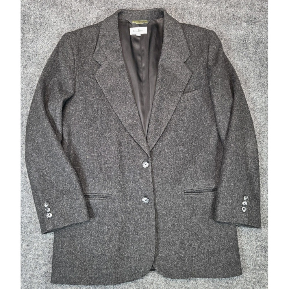 LL Bean Wool Blazer Womens 12R Dark Gray 2 Button